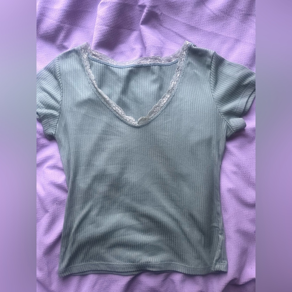 Lace V-Neck Green Top